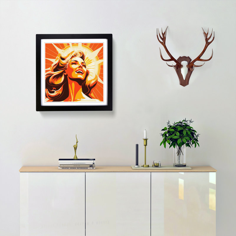 Sun Retro Art - Single Picture Frame Print on Wood, Black