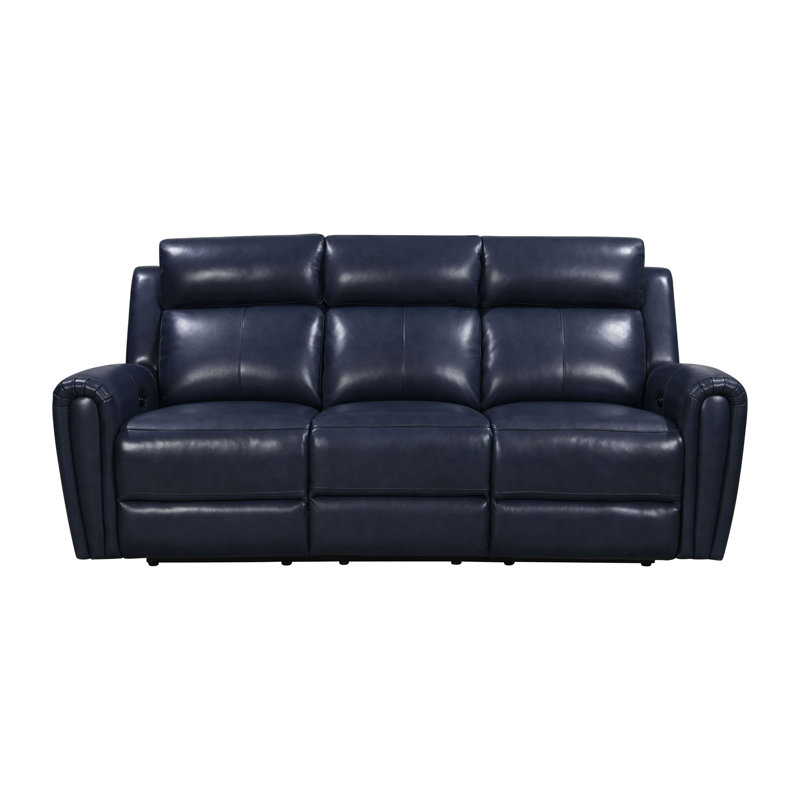 Jaberi Upholstered 82'' Power Reclining Sofa, Blue Genuine Leather