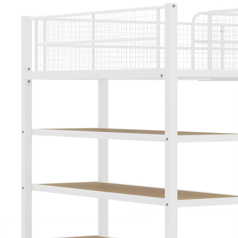 Lit superposé simple au-dessus de double avec tablettes à 5 niveaux Faer, cadre de lit superposé en métal Faer, Blanc