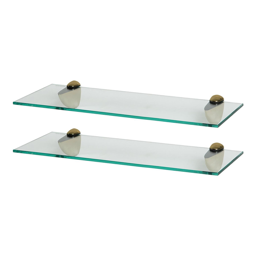 Harbour Housewares - Floating Glass Shelves with Metallic Brackets - Set of 2
