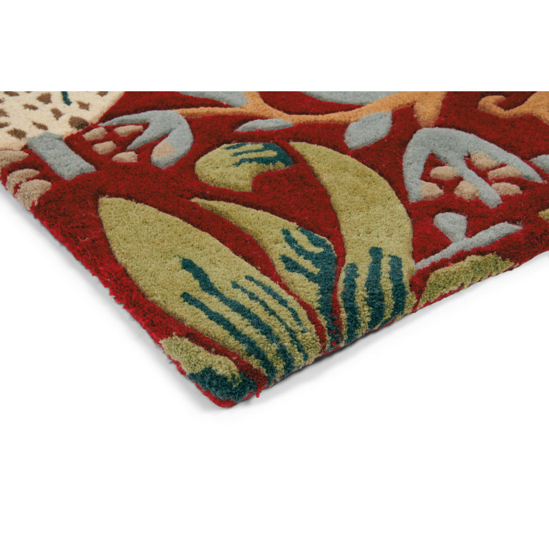 Wool Floral Area Rug in Red, Rectangle 8'2" x 11'6"