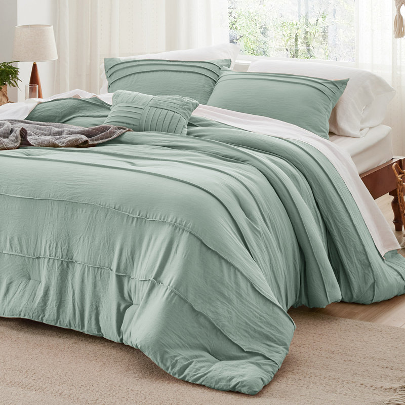 Bedsure Boho Comforter Set - Pinch Pleat Design for All Seasons, Soft Bedding Kit, Twin Comforter + 1 Standard Pillowcase