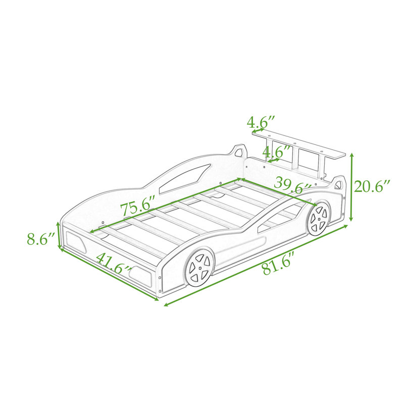 Twin Wooden Platform Bed With Car-Shaped, Blue/Yellow