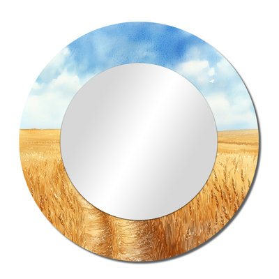 Tractor Tracks Through a Wheat Field – Yellow Abstract Decorative Wall Mirror, Metal Print
