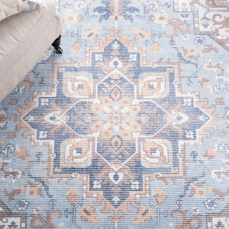 Tapis ivoire / bleu clair tissé à la main Anguilla, Carré de 6 pi