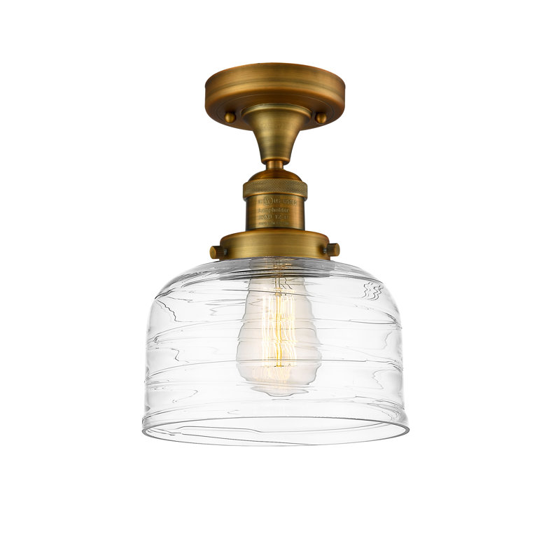 Plafonnier semi-encastré 8 po Bell, Ampoule à DEL rétro de 6 watts, Laiton brossé, Tourbillon déco transparent