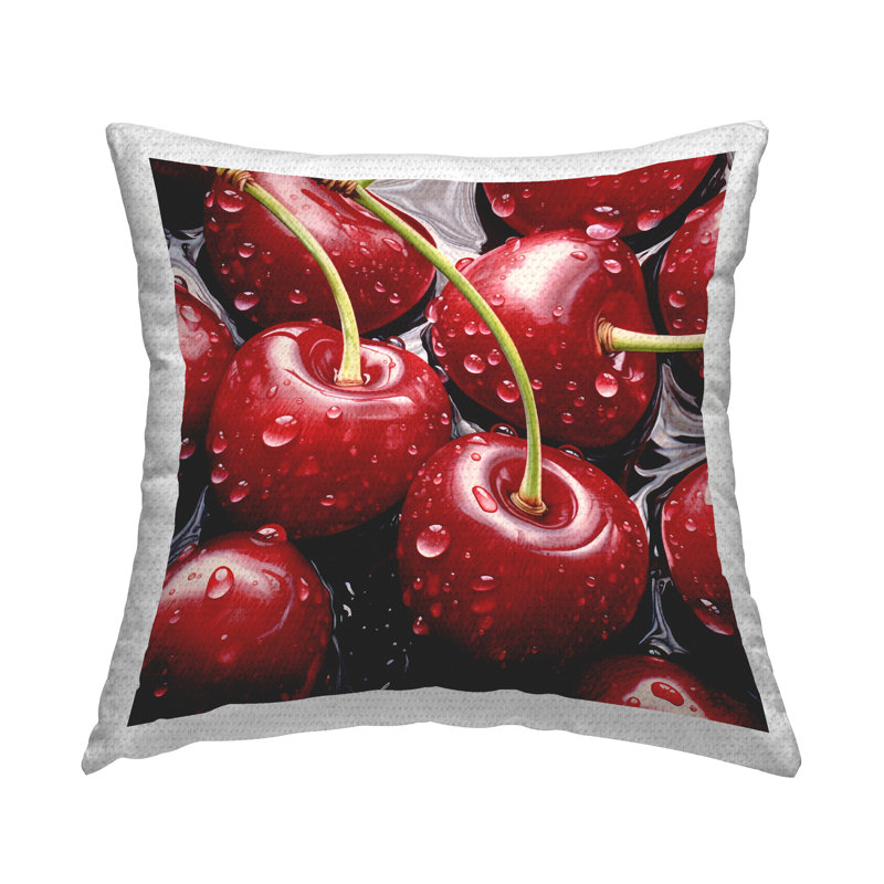 Coussin extérieur Water Droplets on Cherries