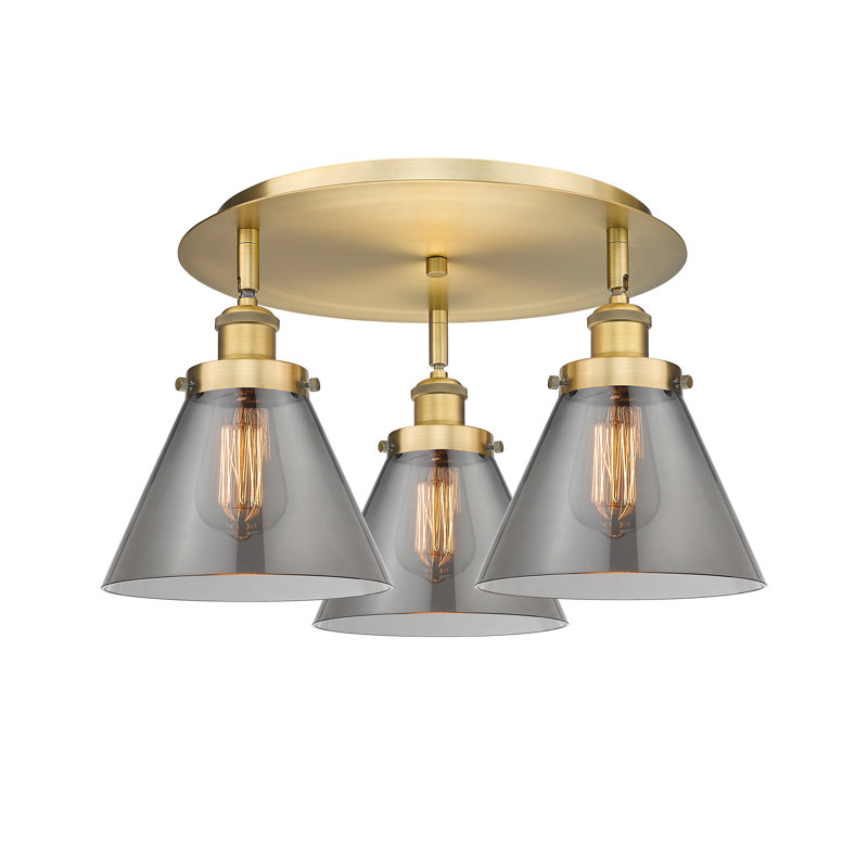 Plafonnier encastré 3 lumières Cone, Clair, Laiton brossé