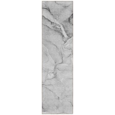 8' Runner Gray Abstract Washable Non Skid Indoor Outdoor Runner Rug