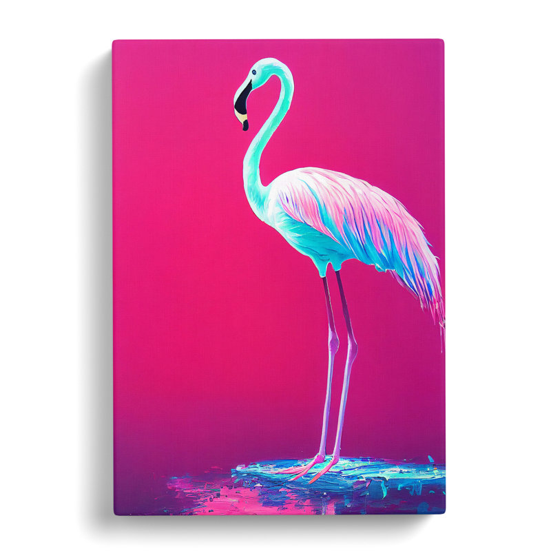 Neon Flamingo - Wall Art, 76cm H x 50cm W x 3cm D, Wrapped Canvas