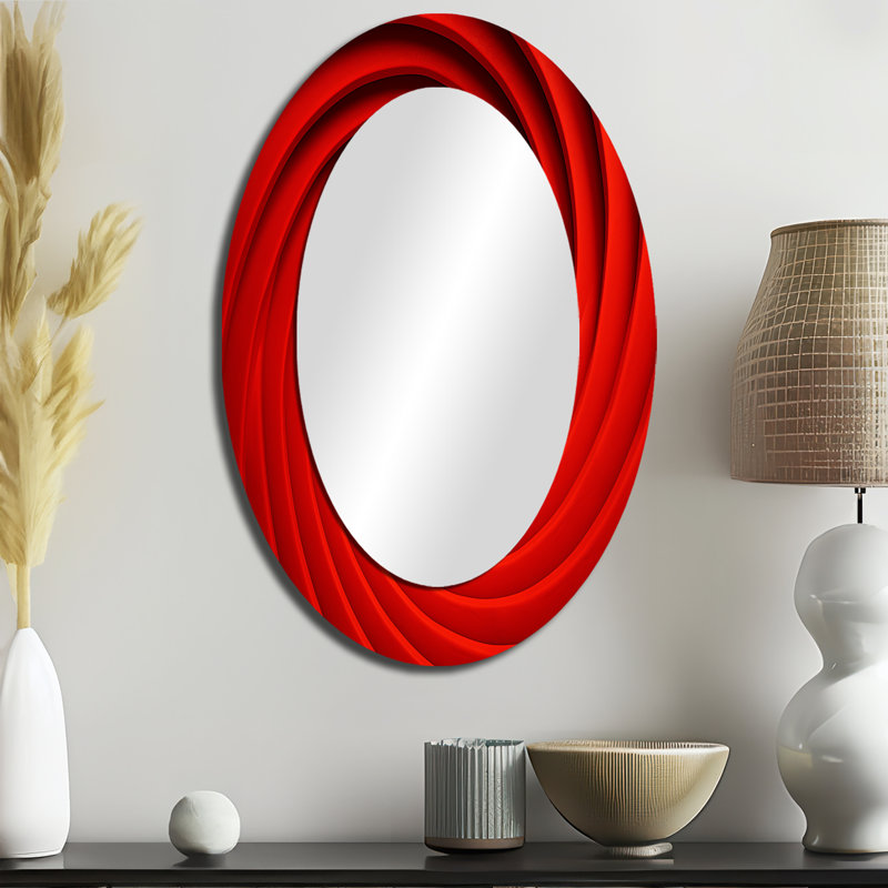 Red Perpetual Pulse Vortex II - Miroir mural moderne ovale, 36 po x 24 po