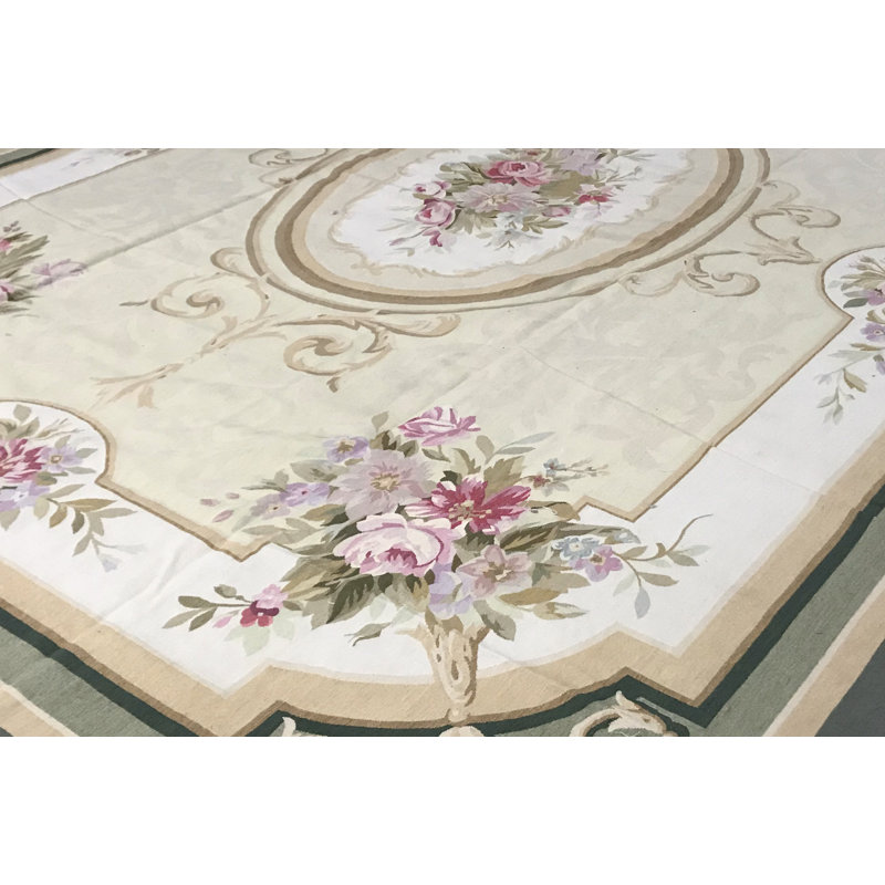 Hand-Knotted High-Quality Gold and Green Area Rug