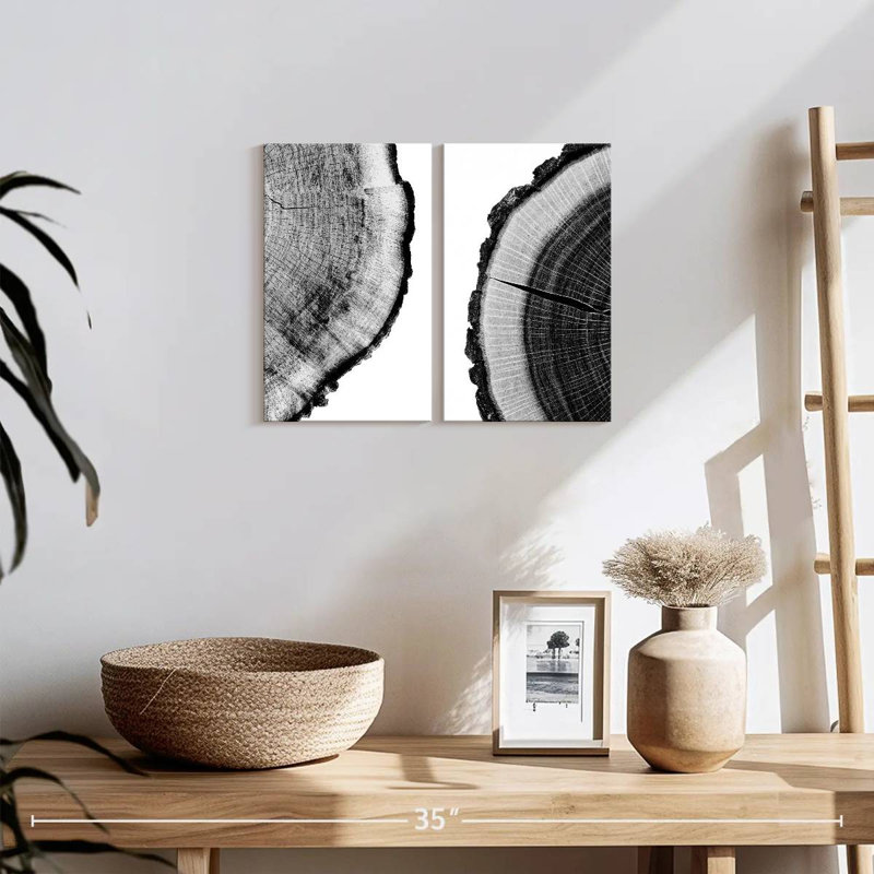 Arbres abstraits, impression sur bois, 2 pièces, H 12 po x l 17 po x P 1,25 po