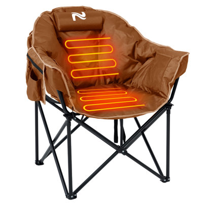 Chaise de camping chauffée surdimensionnée portative avec coussin, siège pliable chauffant pouvant supporter 500 lb