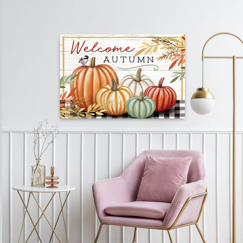 Welcome Welcome, citrouilles, art moderne d'automne, H 24 po x l 36 po