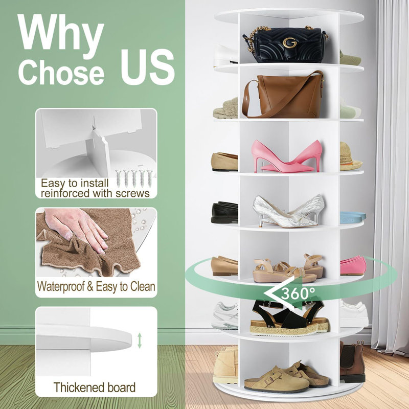 Rotating Shoe Rack Tower 7-Tier Handbag Storage Organizer Display Carousel