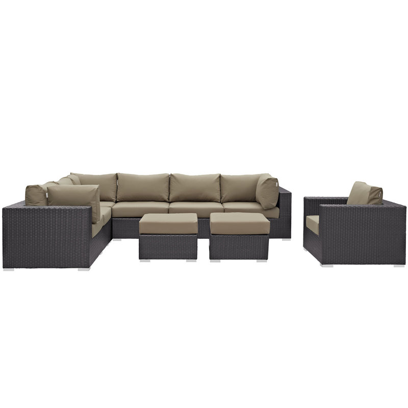 Ensemble de canapé modulaire d'extérieur en rotin 9 pièces Modway Convene, Moka