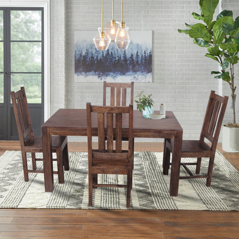 Munnar Mango Rectangular Wood Top Dining Table with Stainless Steel Base, 76cm H x 145cm W x 90cm D, Dark Mango