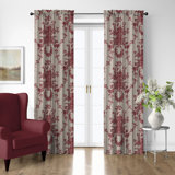 Country Lane Toile Crimson Cotton Rod Pocket Drapery Panel Set of 2
