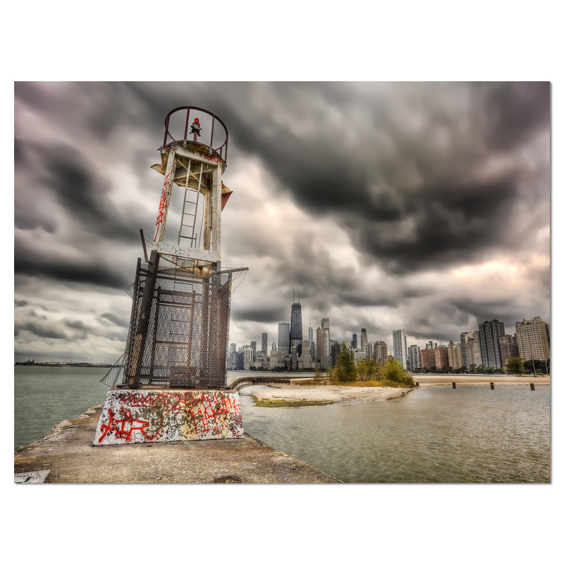 Cityscape de navigation light michigan, reproduction de photo sur toile tendue, H 30 po x l 40 po x P 1 po