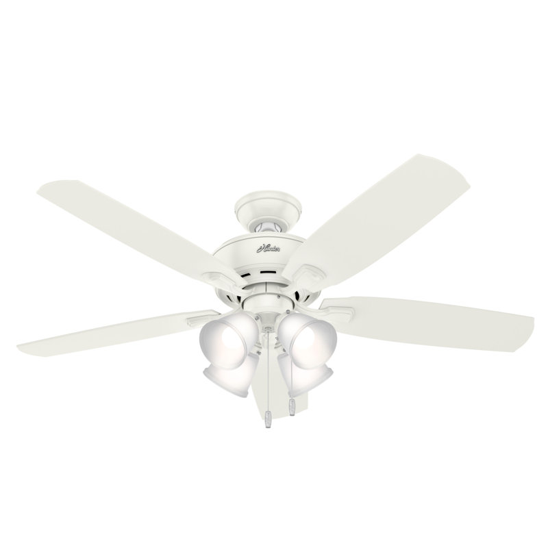 52" Amberlin 5 - Blade Standard Ceiling Fan with Pull Chain and Light Kit Included, Fresh White