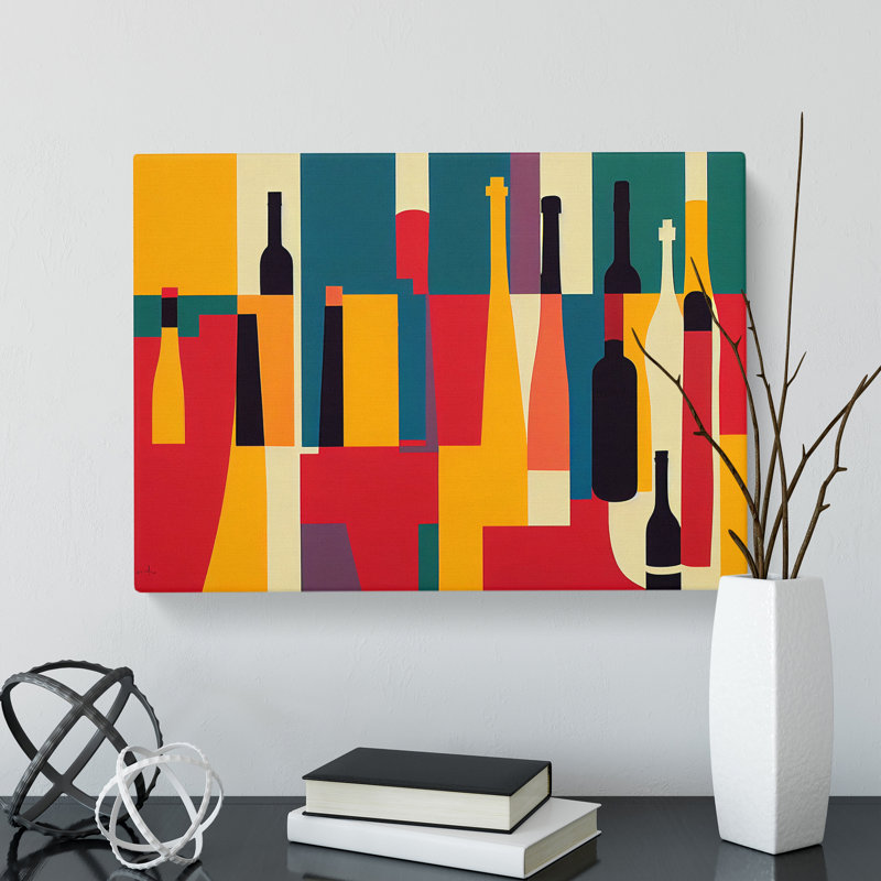 Wine Bottle Retro Art Vol.5 Abstract - Wrapped Canvas, 40cm H x 60cm W x 3cm D