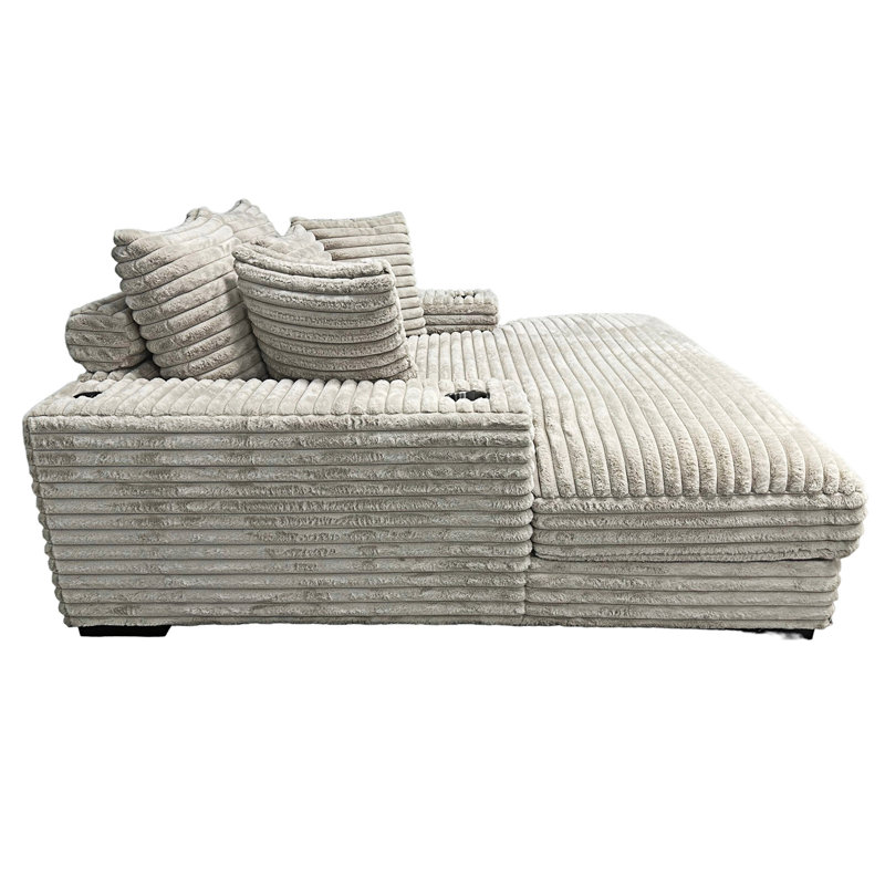 Très grand fauteuil d'appoint avec porte-gobelet et port USB, Taupe