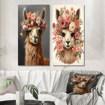 Flower Crown Llama Wonder I - ensemble de 2 décorations murales en métal