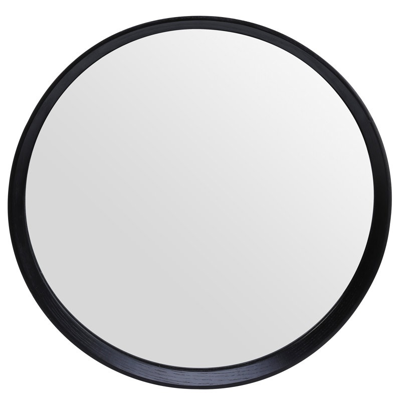 Wood Round Wall Decorative Mirror for Bathroom Bedroom, Black, 23.6" x 23.6"