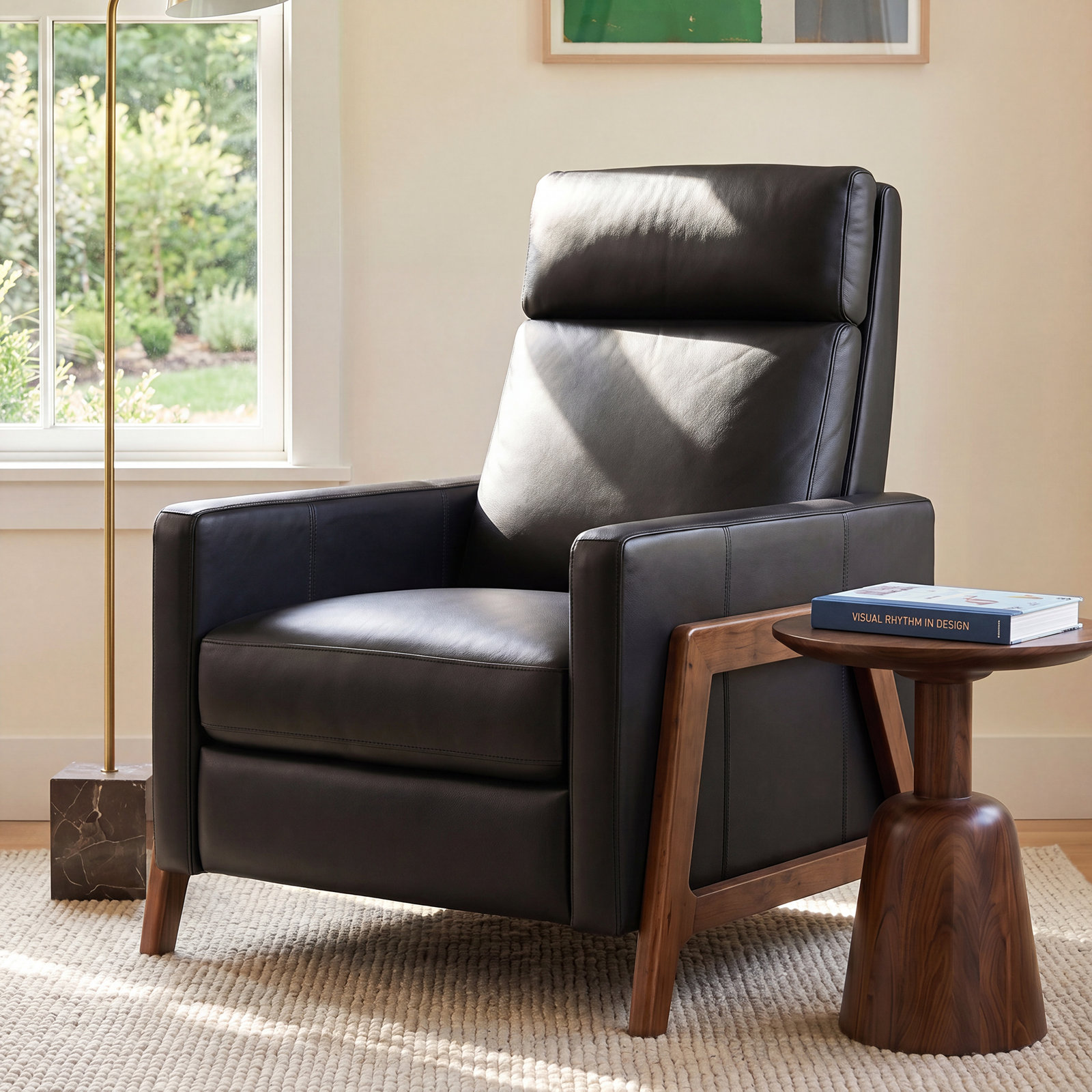 Bosse Genuine Leather Recliner, Black Genuine Leather