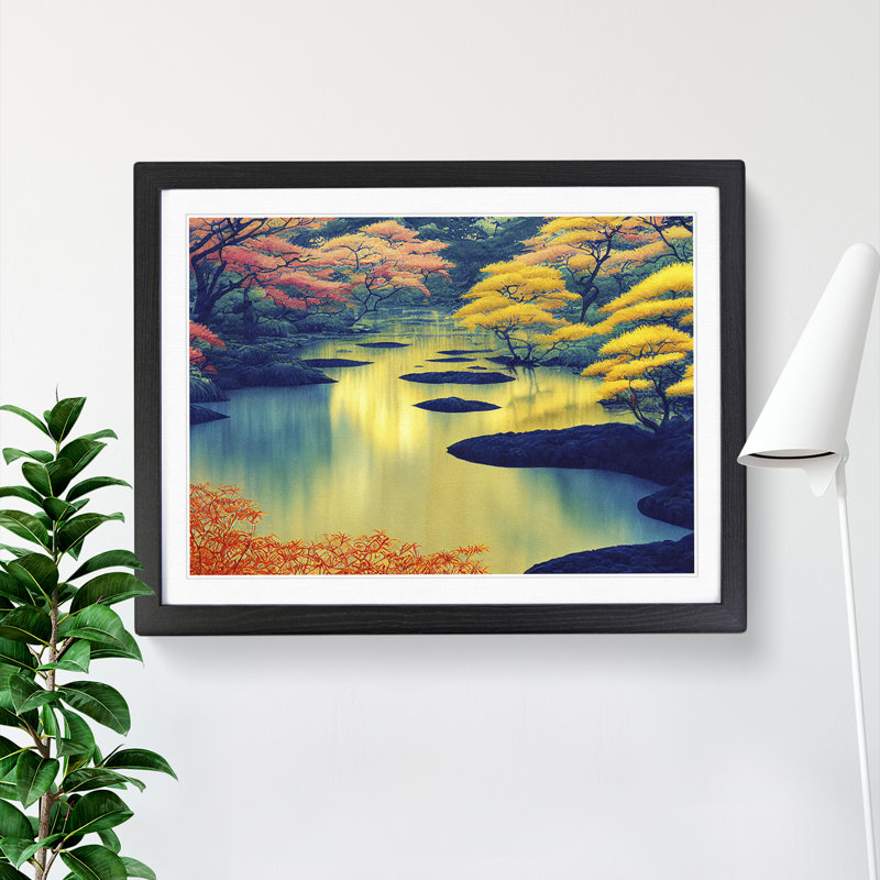 Colourful Japanese Forest - Painting, Black Framed, 46cm H x 64cm W x 2cm D