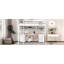 Lit mezzanine double avec bureau, armoires, tiroirs, plateau de chevet et station de charge, blanc