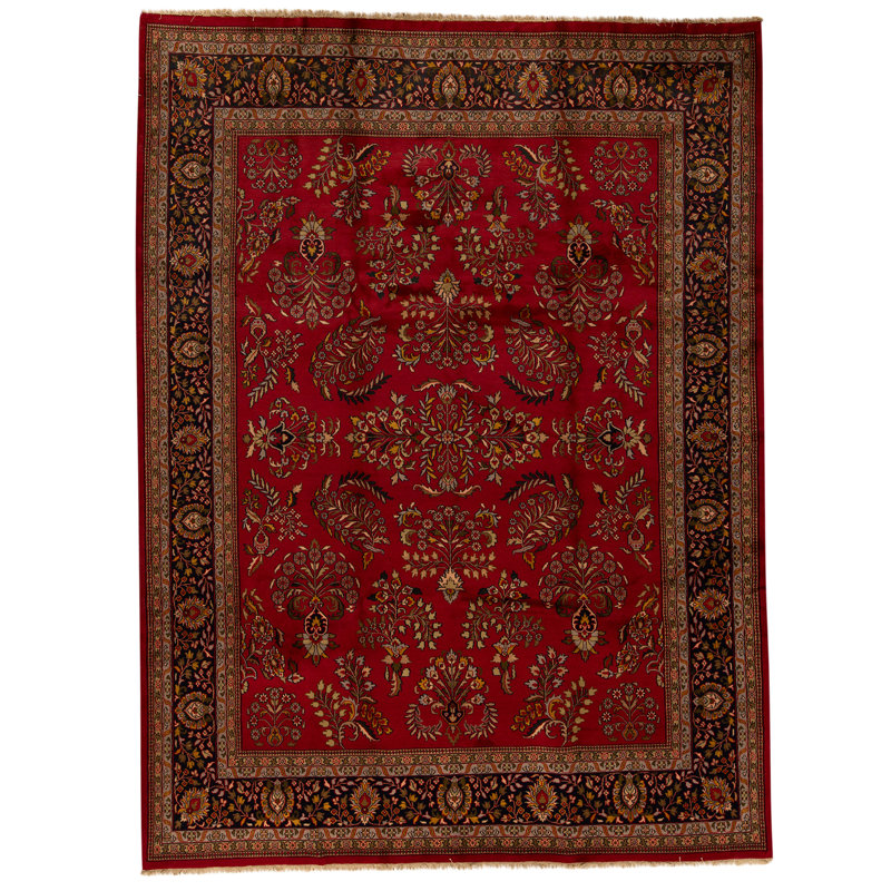 Hand Knotted Wool Area Rug in Red And Navy
