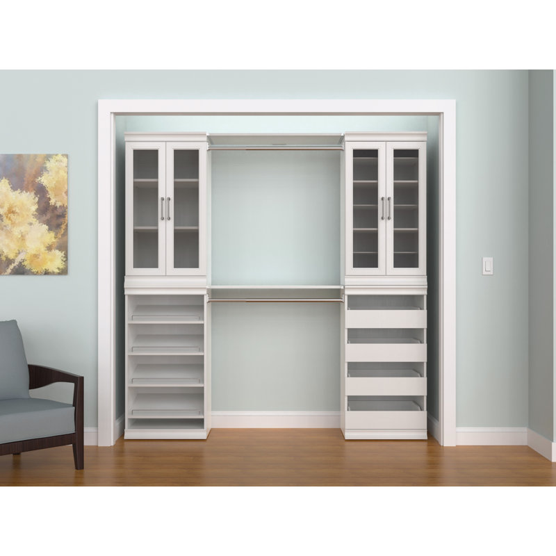 Modular Storage 69" W - 91" W Closet System with Doors, White