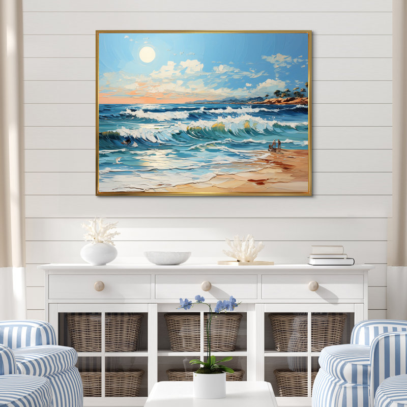 «Coastalocean Sunkissed Beach I», reproduction sur toile, H 30 po x l 40 po x P 1,5 po, Cadre photo blanc