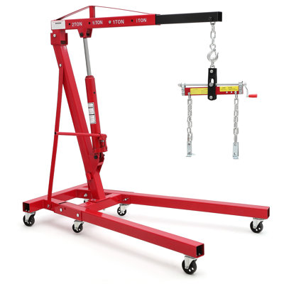 2 Ton Folding Hydraulic Engine Hoist with Load Leveler 4400 LBS Capacity Red