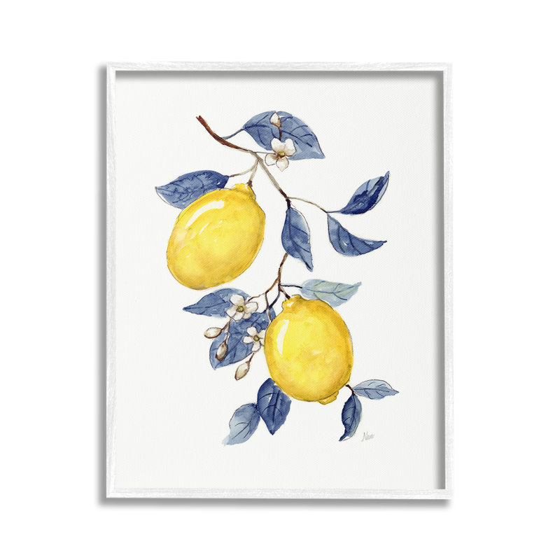 Citrons avec boutons floraux, art giclée par Nan, H 20 po x l 16 po, Estampe numérique encadrée blanc bord de mer