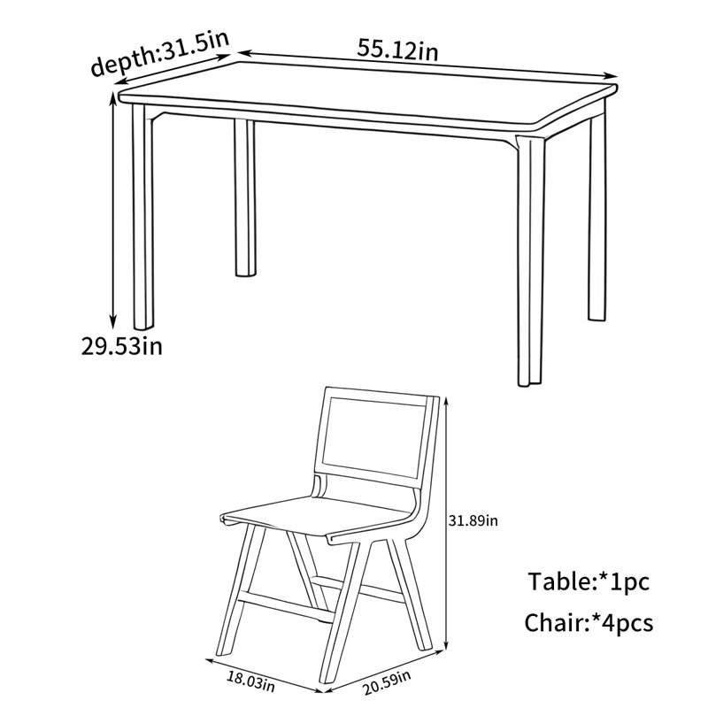 Table de salle à manger rectangulaire Modern Modern, H 29,53 po x L 55,12 po x l 31,5 po