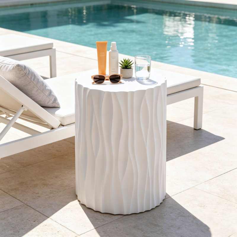 Table d'appoint cylindrique texturée en terre cuite MGO, table d'appoint pré-assemblée non assemblée, capacité de poids de 66 lb, tabouret multi-usage intérieur et extérieur pour le balcon du salon