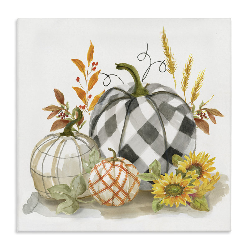 Patchwork à motifs citrouilles, récolte d'automne, nature morte par Nan - impression, H 17 po x l 17 po