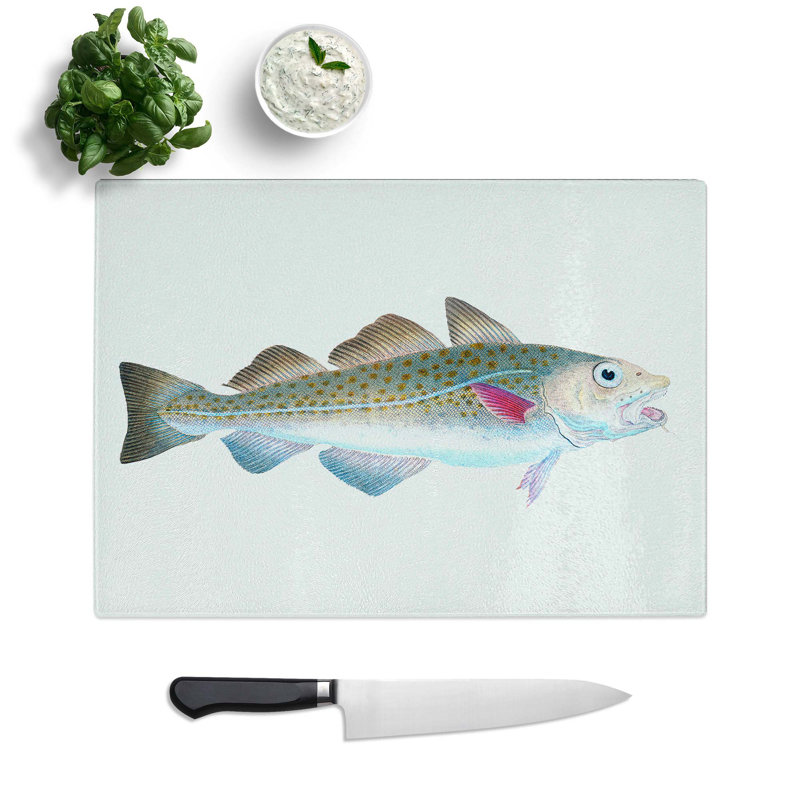 Tempered Glass Atlantic Cod Fish Chopping Board, 28.5 cm W x 20 cm L