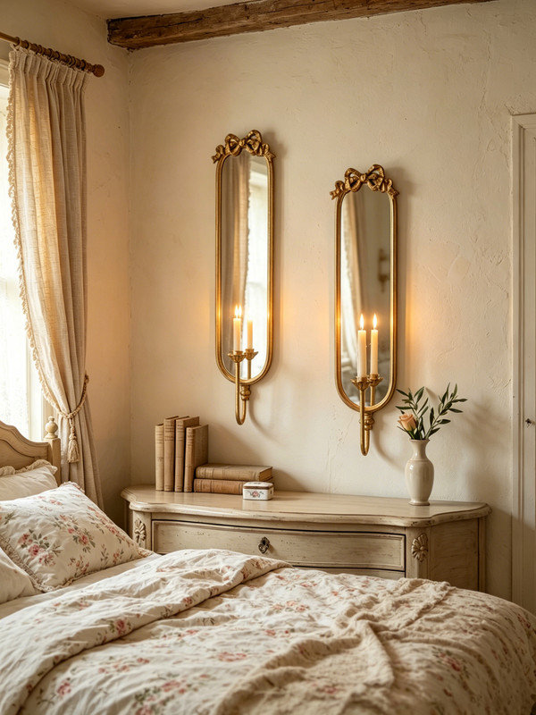 Ensemble de 2 miroirs d'appoint muraux verticaux et or 6 x 4,5 x 28 po, miroir mural en verre avec porte-bougie en fer