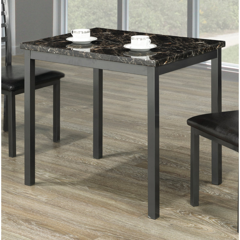 Braylen Faux Marble Top Metal Base Dining Table, Black, Black, 30" H x 32" L x 24" W