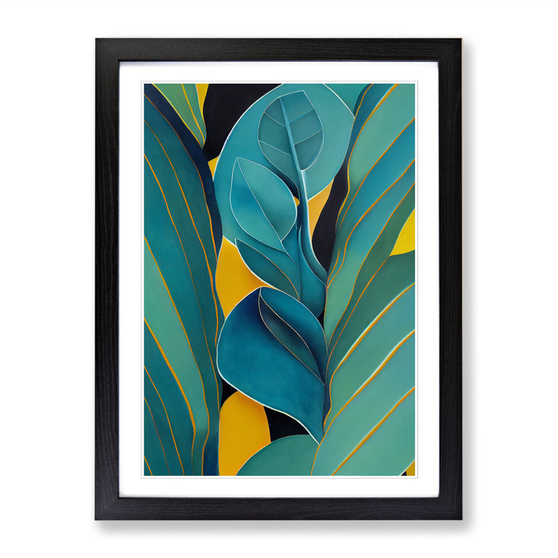Tropical Leaves Abstract Vol.2 - Single Picture Frame Print, 46cm H x 34cm W x 2cm D, Oak