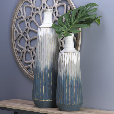 Ensemble de 2 vases en métal bleu et gris Elements