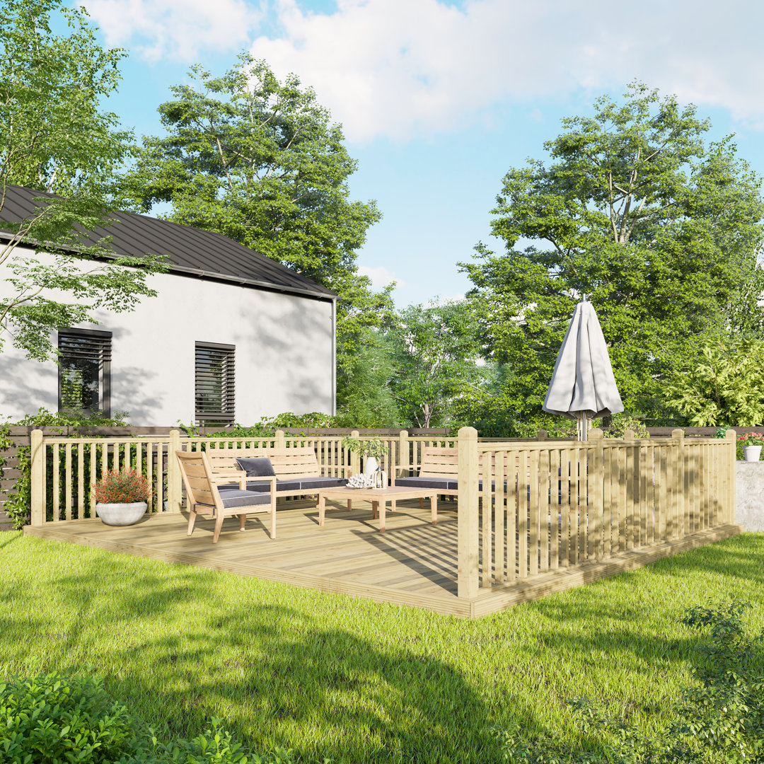 Power 18x20 Timber Decking Kit - 5.4M x 6M, Brown - 3 Sides Handrails - Pressure Treated Scandinavian Wood - Image 2