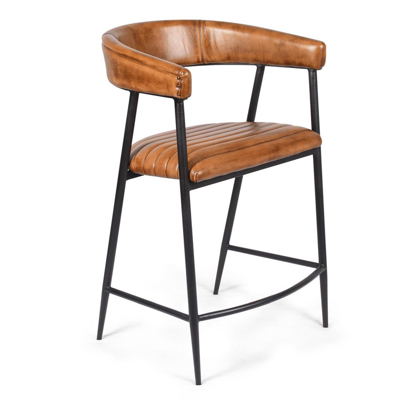 Upholstered Counter Stool with Metal Frame, Tan
