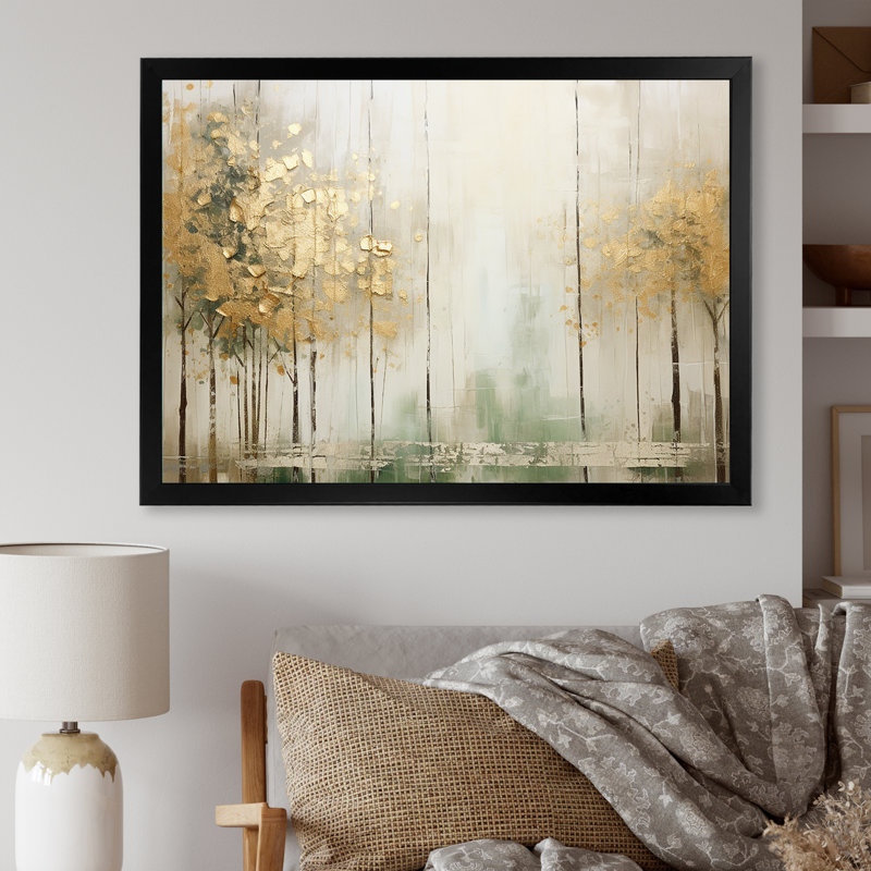 «Minimalisme beige et forêt dorée II», reproduction d'art sur toile, H 34 po x l 44 po x P 1,5 po, Cadre simple noir