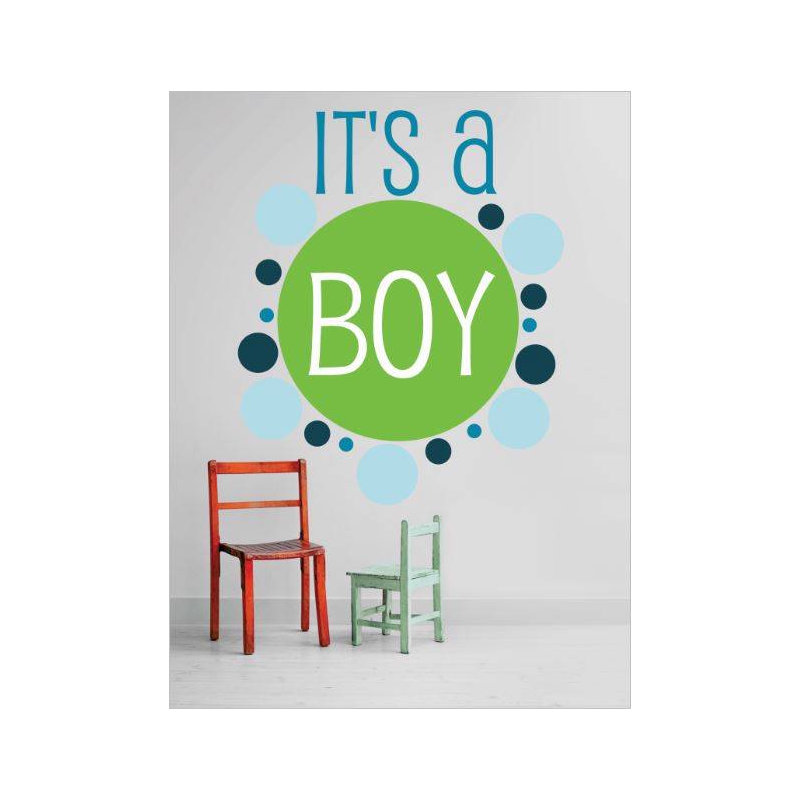 Adhésif décoratif "it is a garçon", Vert / bleu / bleu layette, H 22 po x l 30 po x P 0,16 po