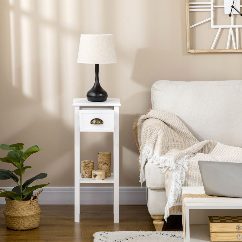 Table d'appoint à 2 niveaux avec tiroir, table de bout étroite avec tablette inférieure, pour le salon ou la chambre à coucher